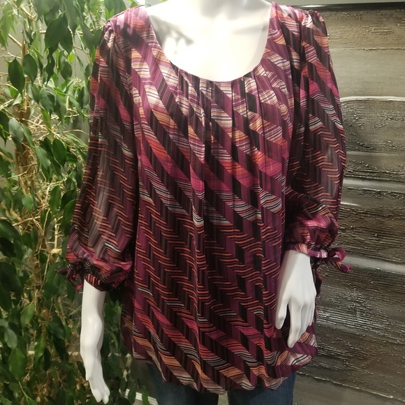 Roz & Ali Tops - Roz & Ali scoop neck pleated top size 2X